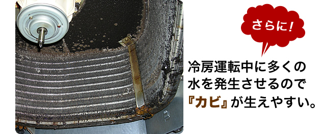 さらに! 冷房運転中に多くの水を発生させるので『カビ』が生えやすい。